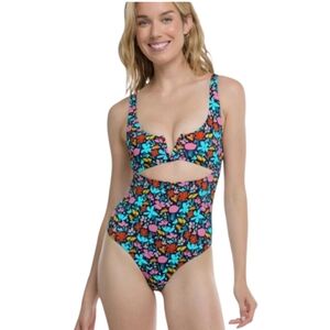 Body Glove Eli One Piece Swimsuit Indigo Floral Cutout Front Sz Small NWT